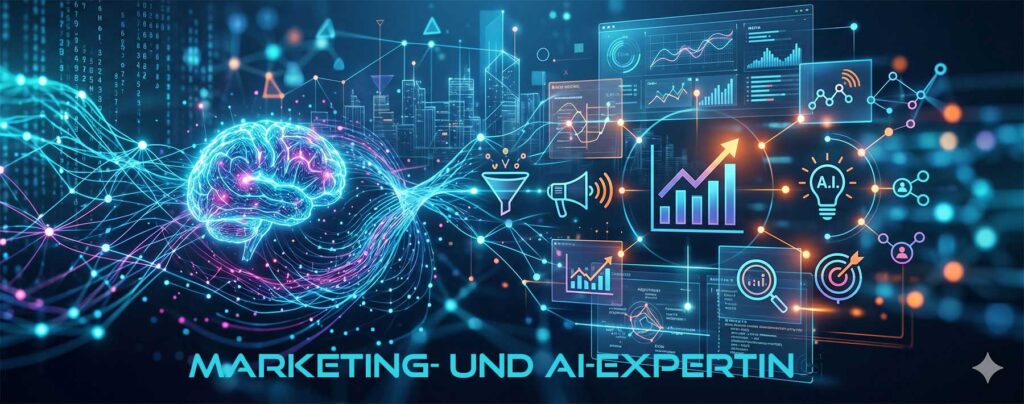 Bild vom Universum mit Marketing- und AI-Icons